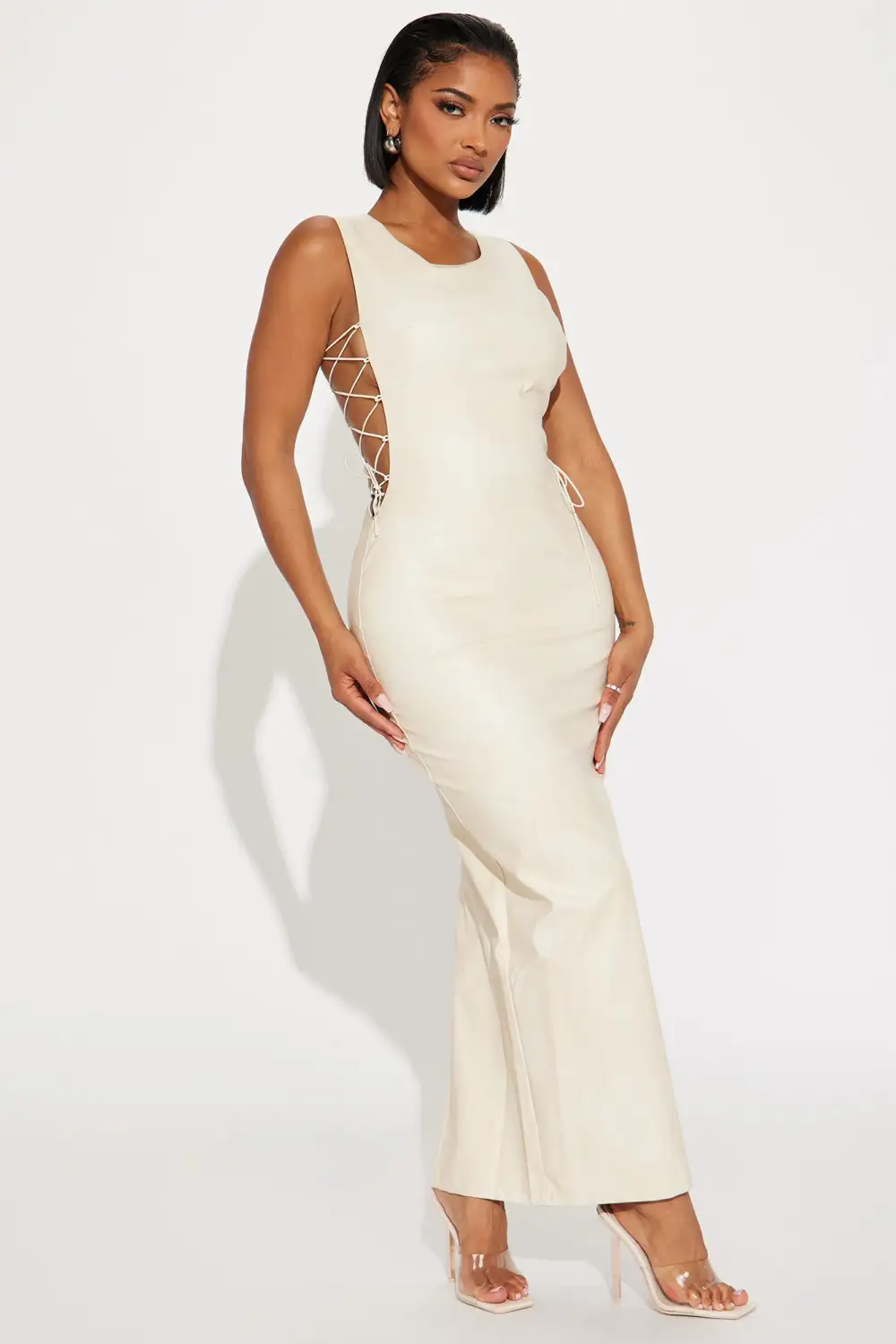 Trinity Leather Maxi Dress - Cream