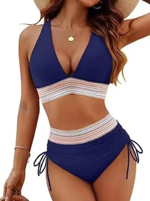 High Waist V Neck Tie Bikini Swim Set