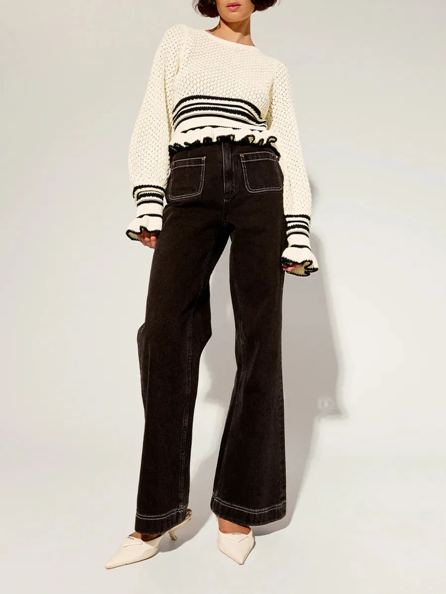 White Flared Cuffs Knit Top