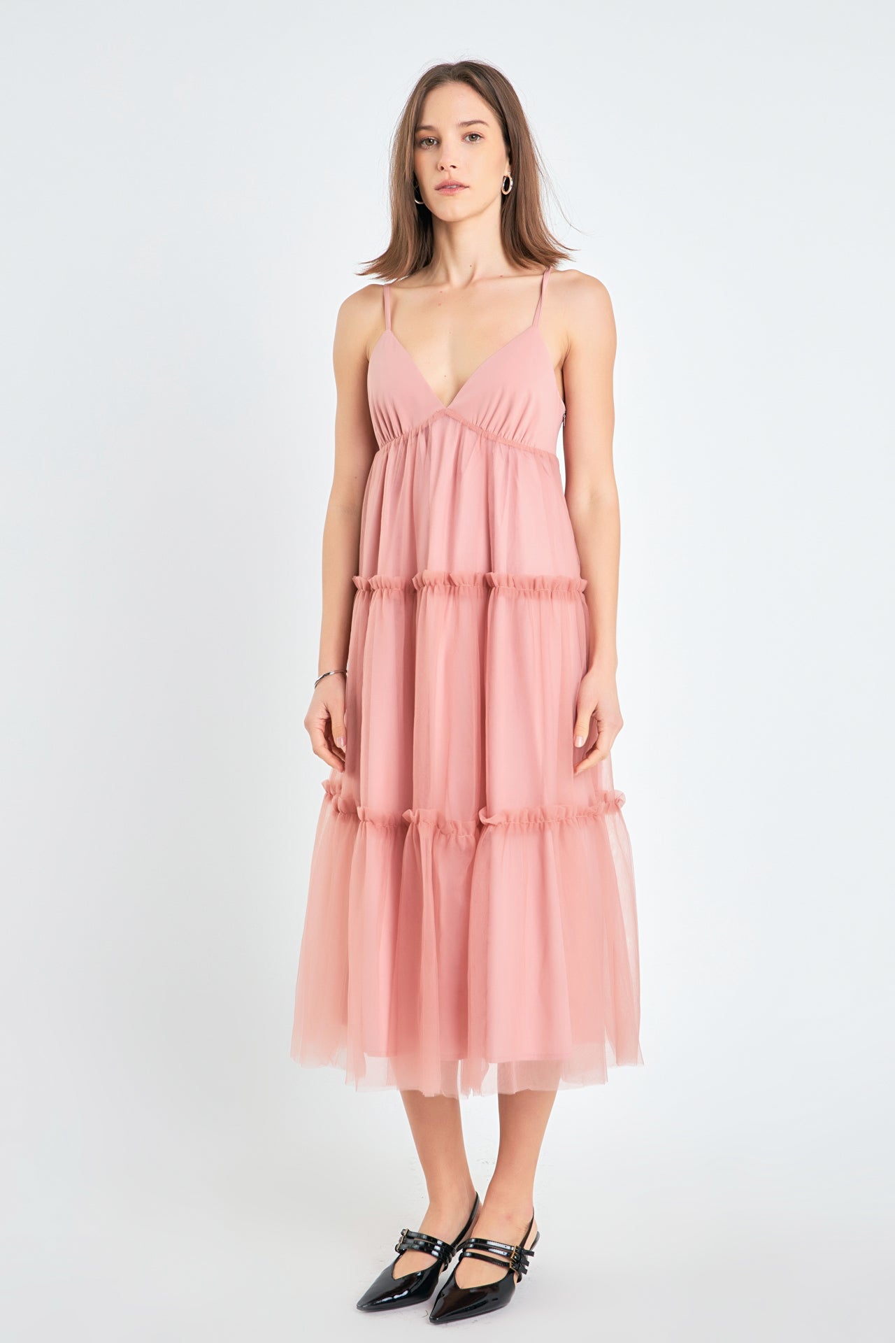 Tulle Contrast Midi Dress