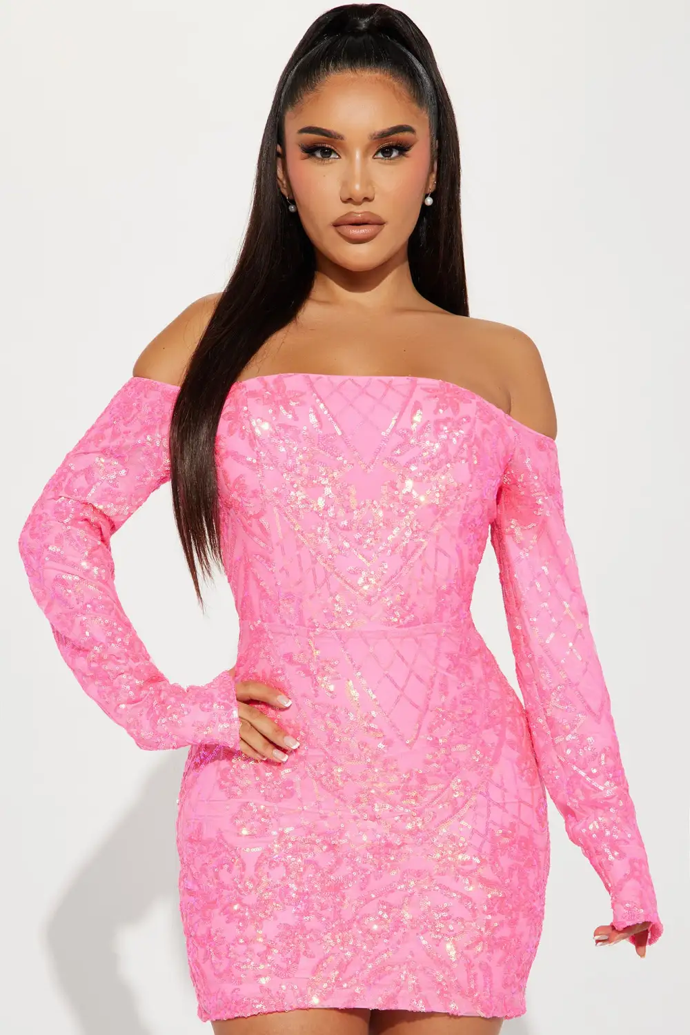 Violet Sequin Mini Dress - Pink