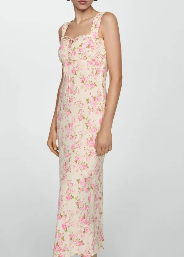 Floral dress with bow neckline