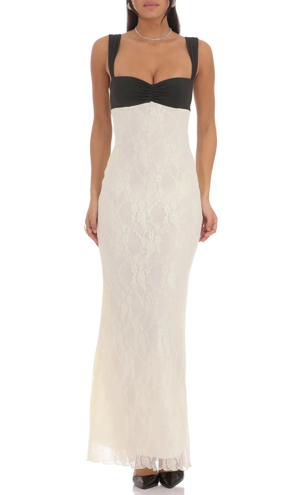 Two-Toned Lace Maxi Dress in Cream