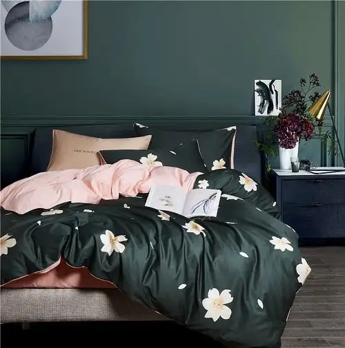 (Store Closing Sale) 6Pcs Luxury Egyptian Cotton Bedding Set Bright Flamingo Leaf Duvet Cover Bed Fitted sheet