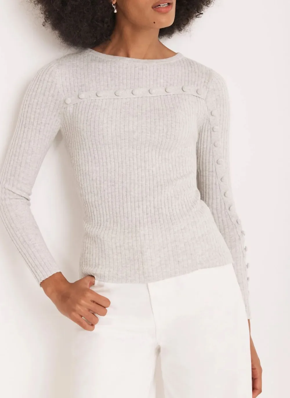 Casual Style Grey Cotton Knit Top