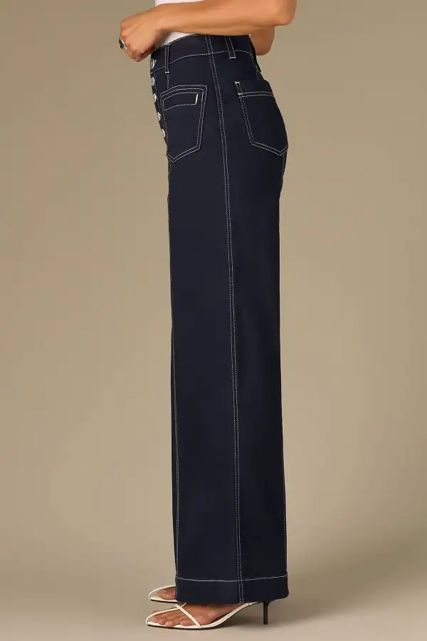 Petite Button Fly Wide Leg Pants