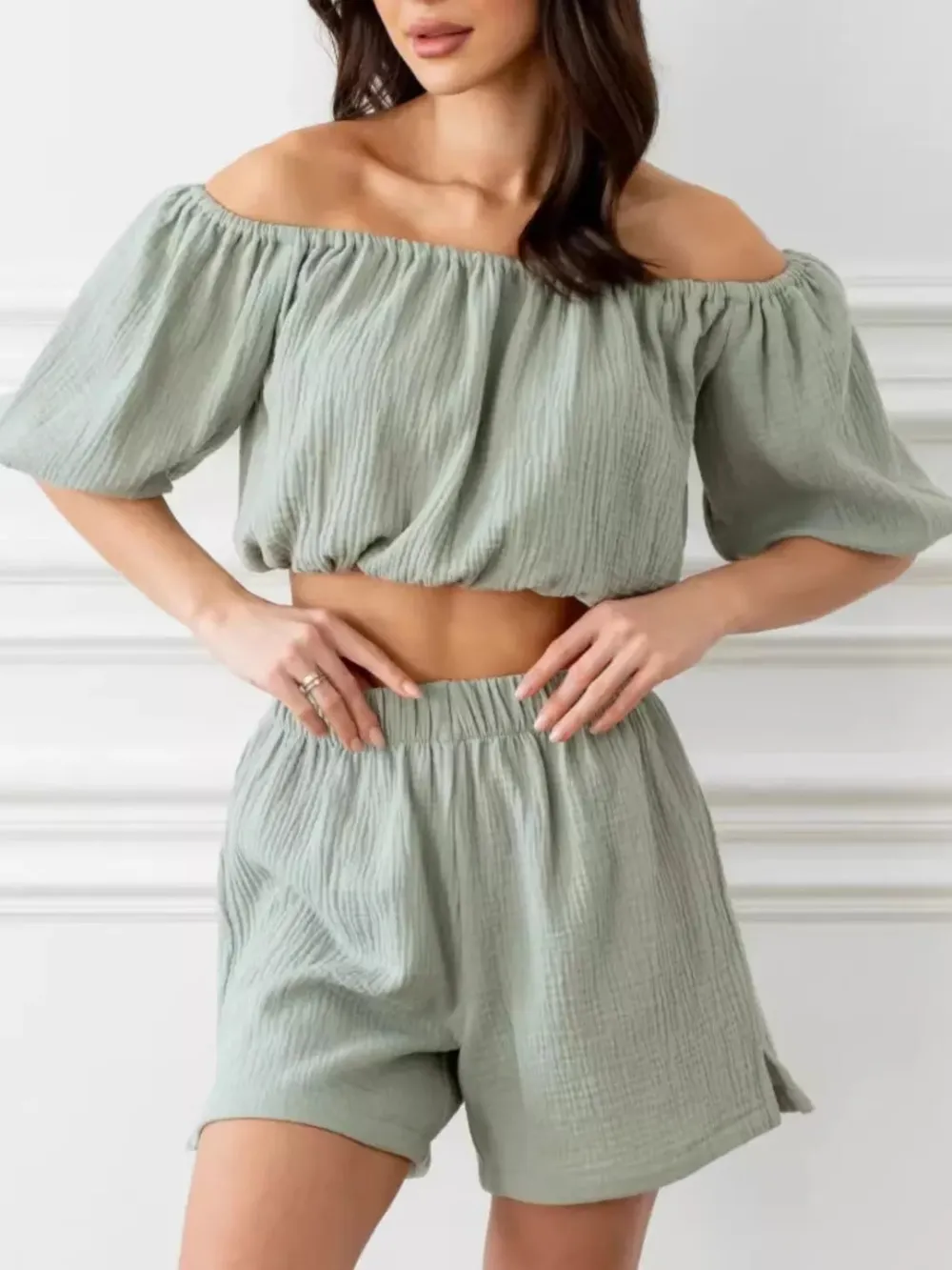Off-Shoulder Cropped Top and Shorts Set