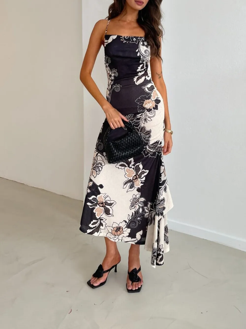 Asymmetric Hem Floral Print Dress