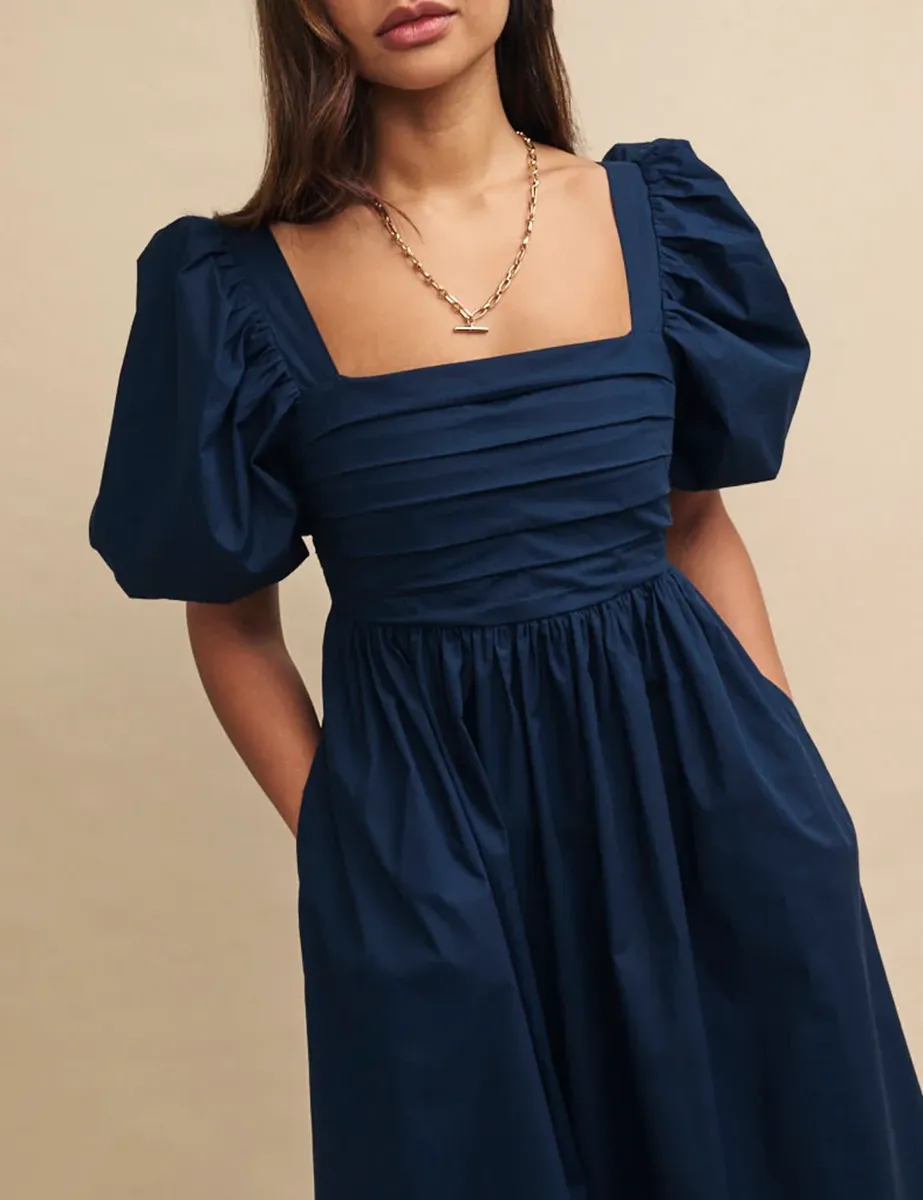 Navy Nova Midi Smock Dress