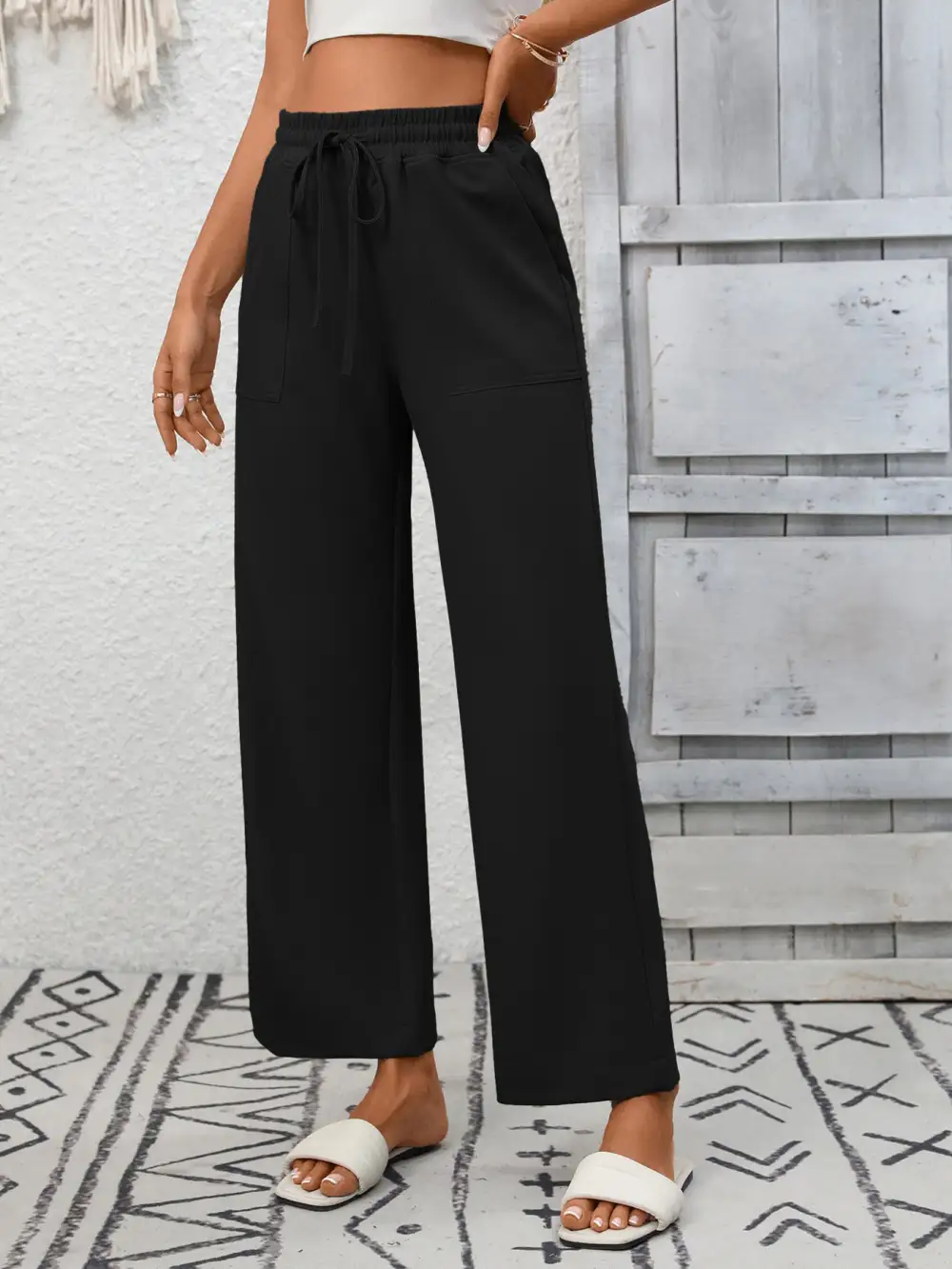 Everyday Casual Drawstring Wide Leg Pants
