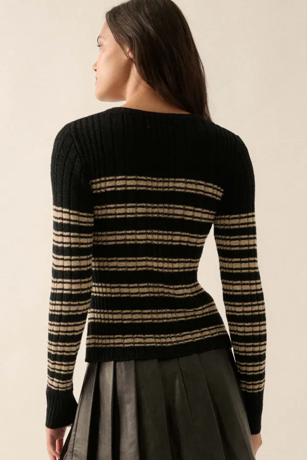 Rule the Day Striped Ribbed Knit Cardigan Sweater