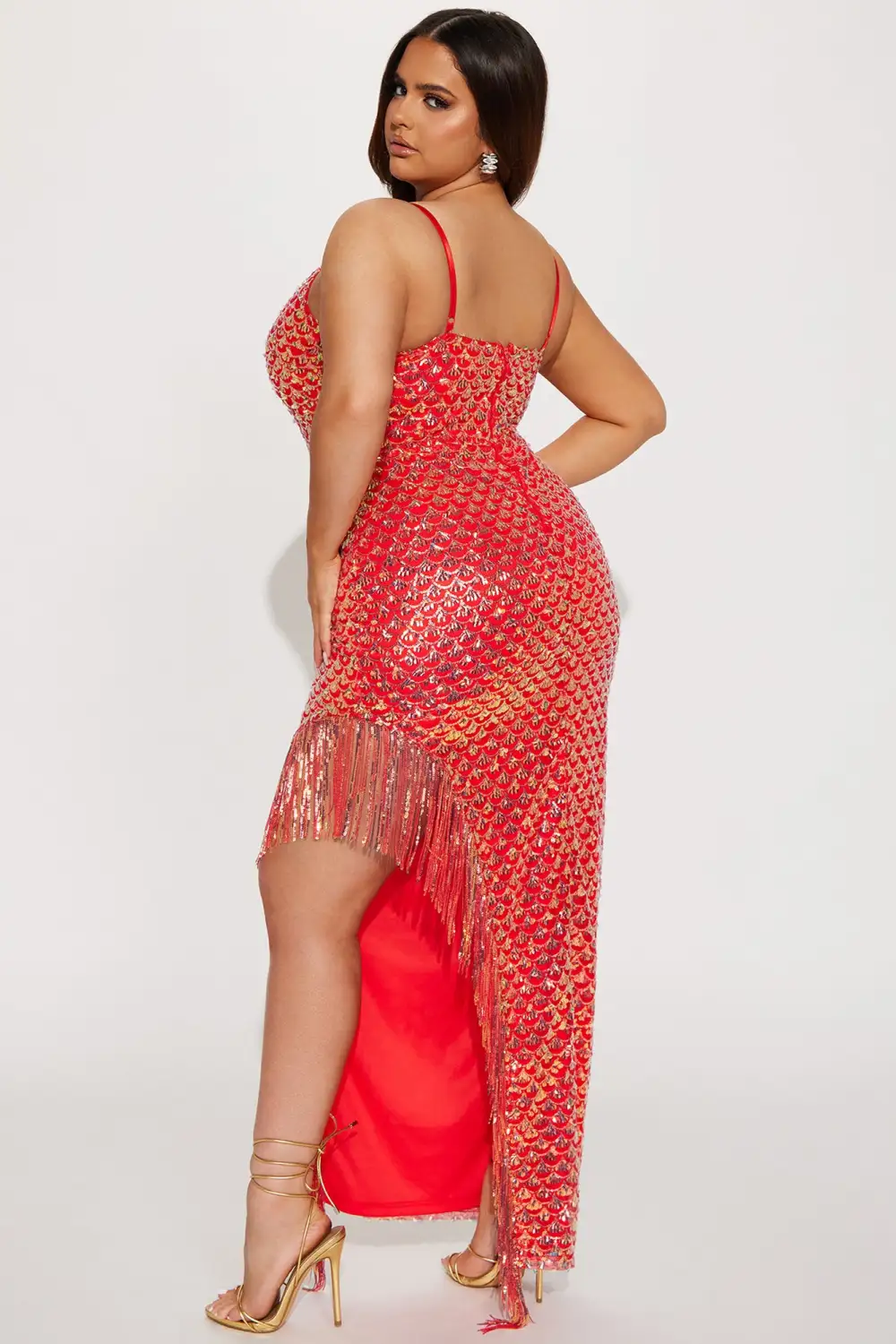 Melanie Sequin Maxi Dress - Coral