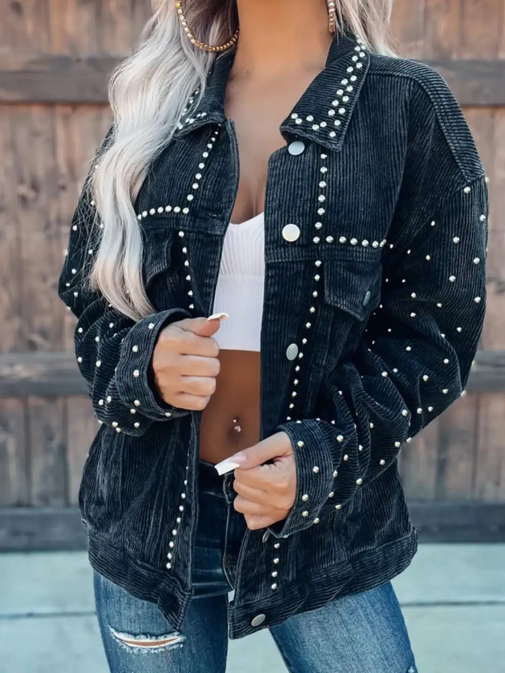 Studded Collared Button-down Jacket
