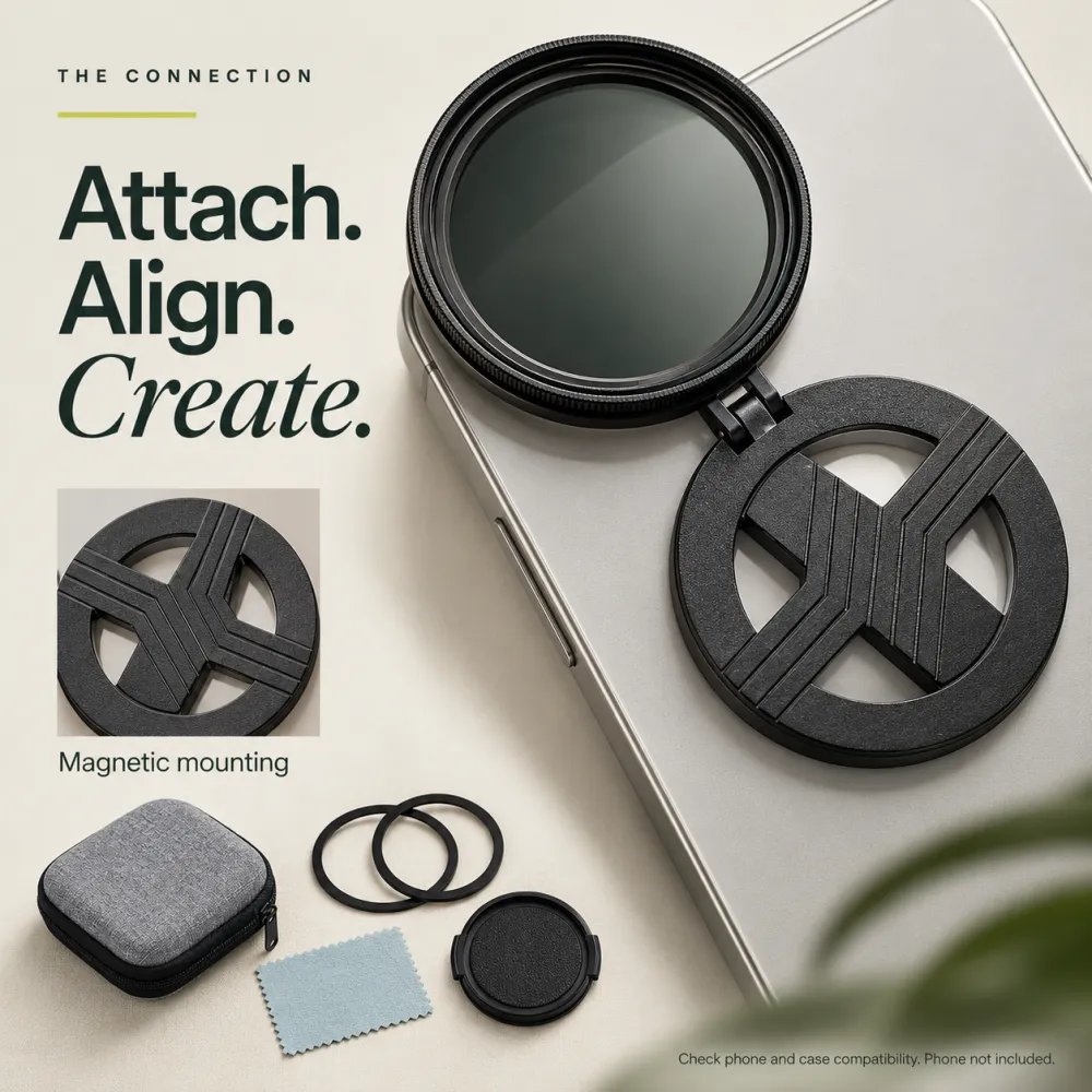 52mm Magnetic Phone Camera Filter Kit with Foldable Mount - 13 Filter Styles
