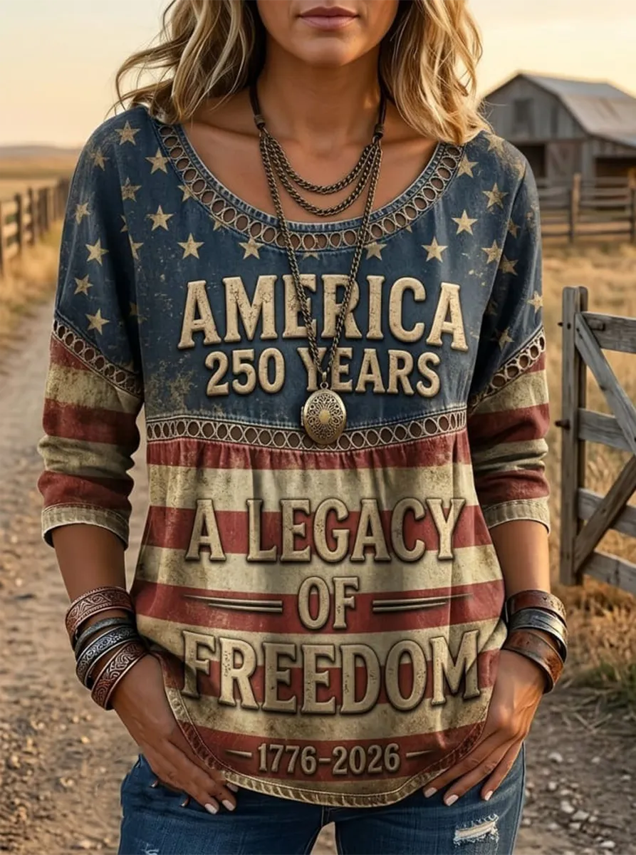 Women'S American 250Th Retro Western Art Printed Casual Top