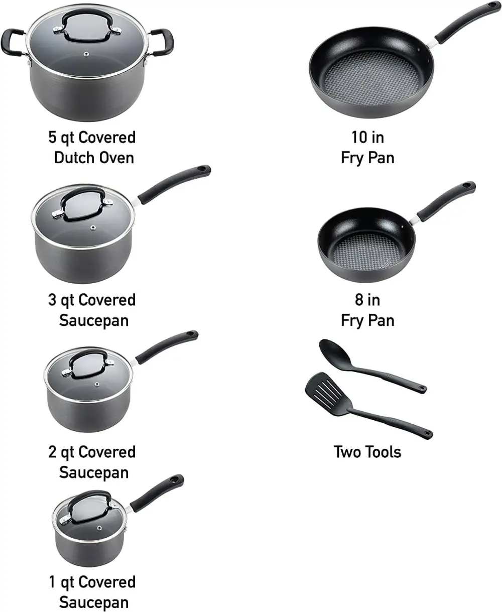 Ultimate Hard Anodized Nonstick Cookware Set 12 Piece Pots and Pans, Dishwasher Safe Grey