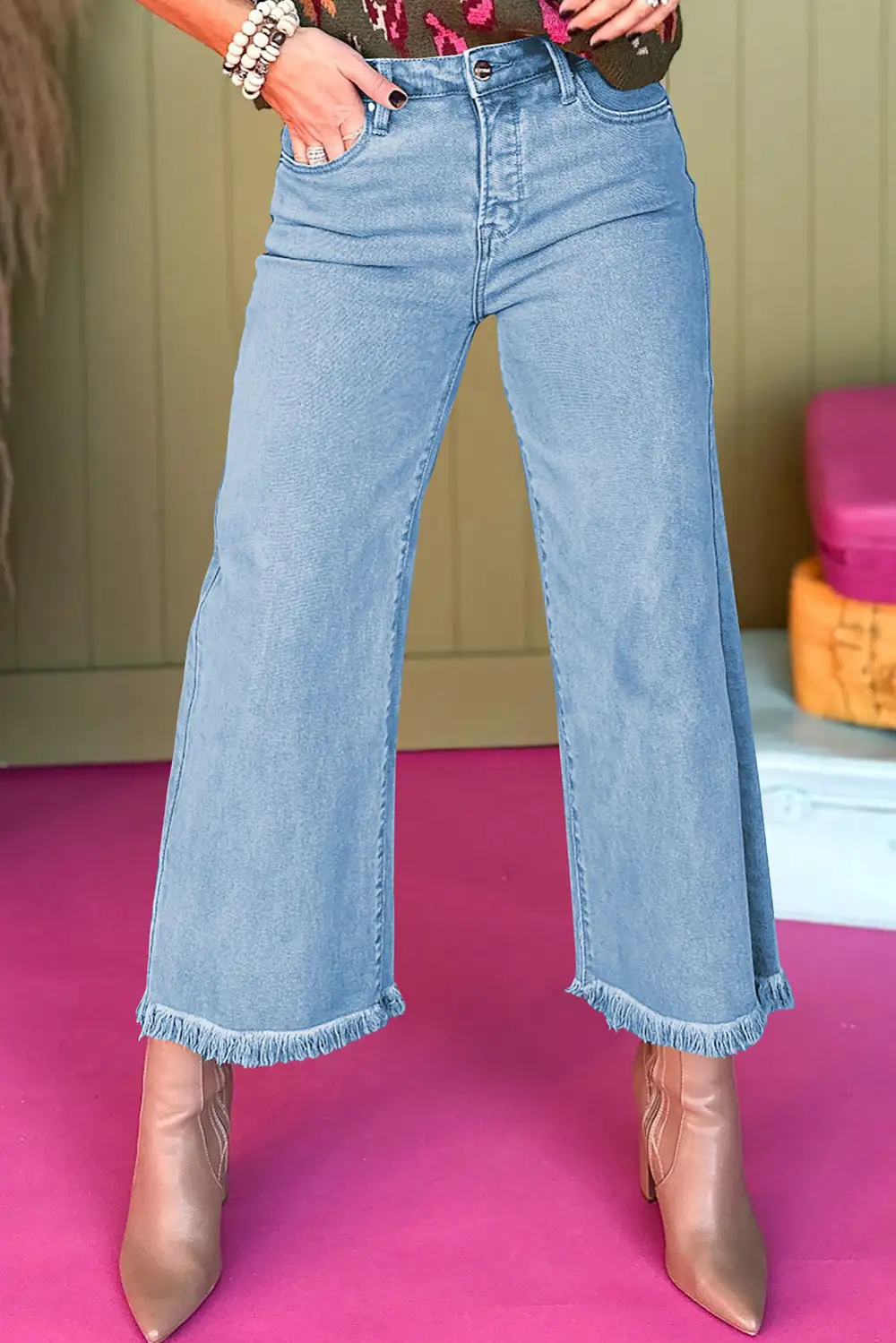 Wide Leg Cropped  High Jeans