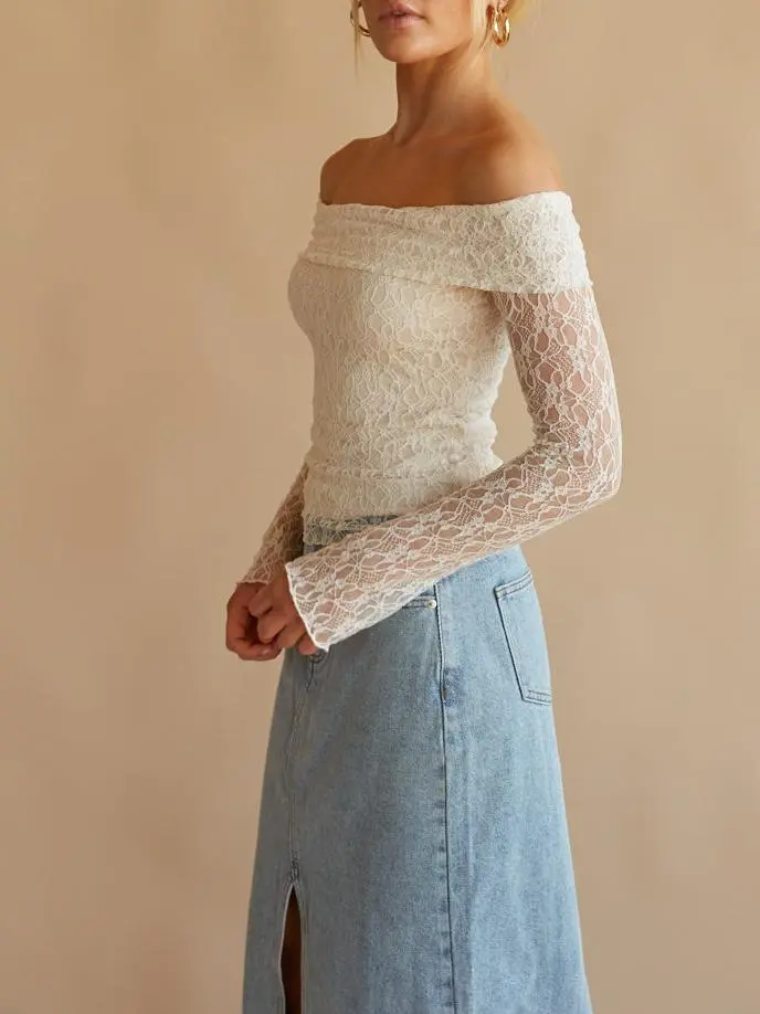 Off The Shoulder Lace Long Sleeve Top