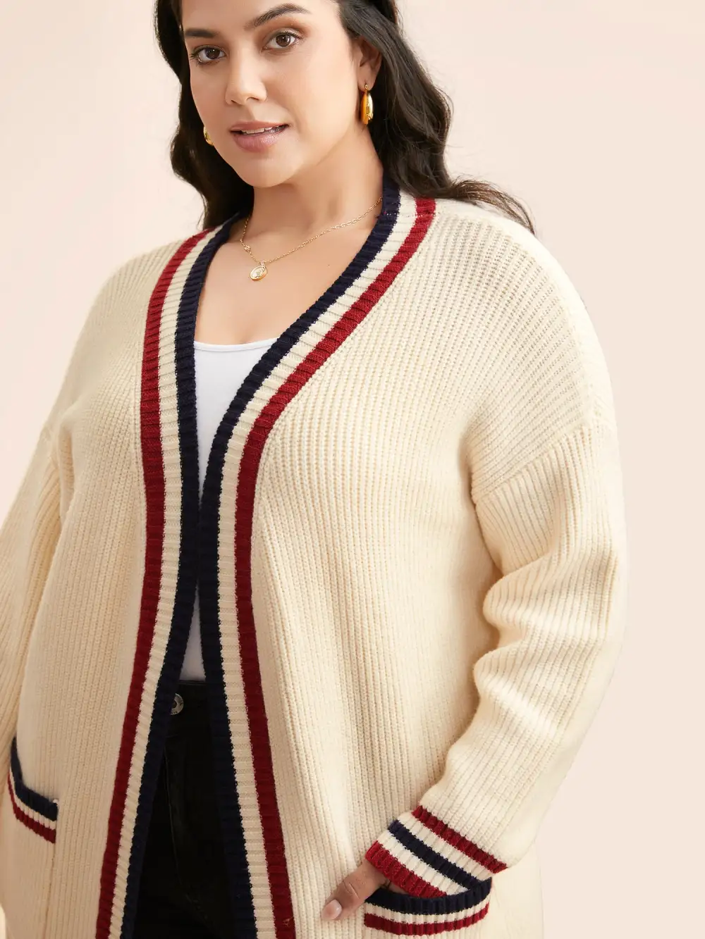 Supersoft Essentials Contrast Striped Drop Shoulder Cardigan