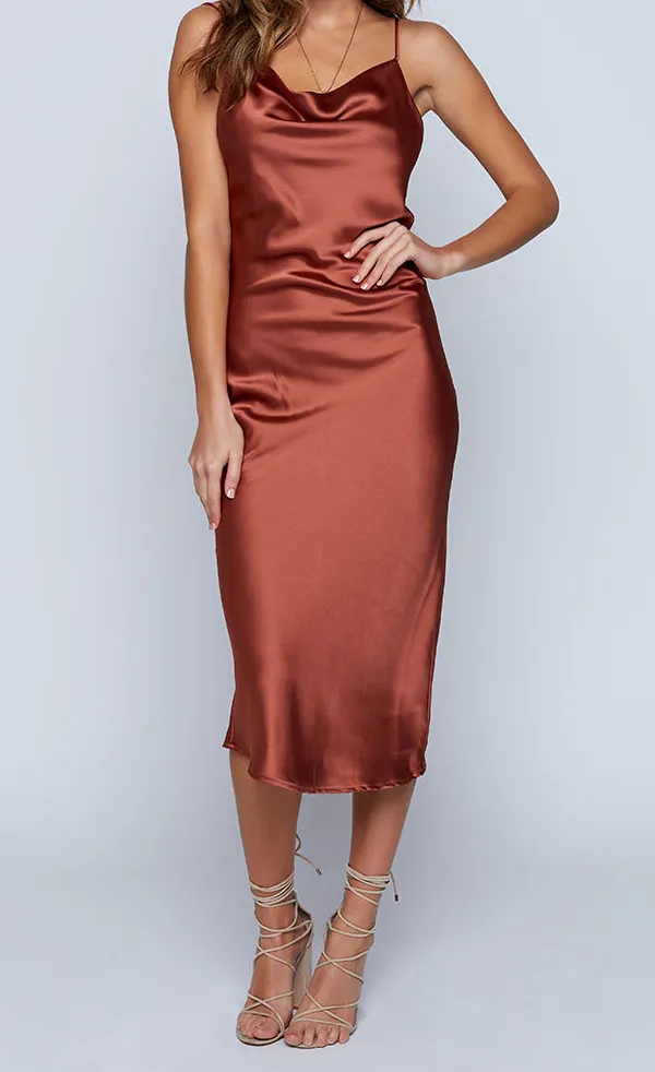 Satin Slip Rust Maxi Dress