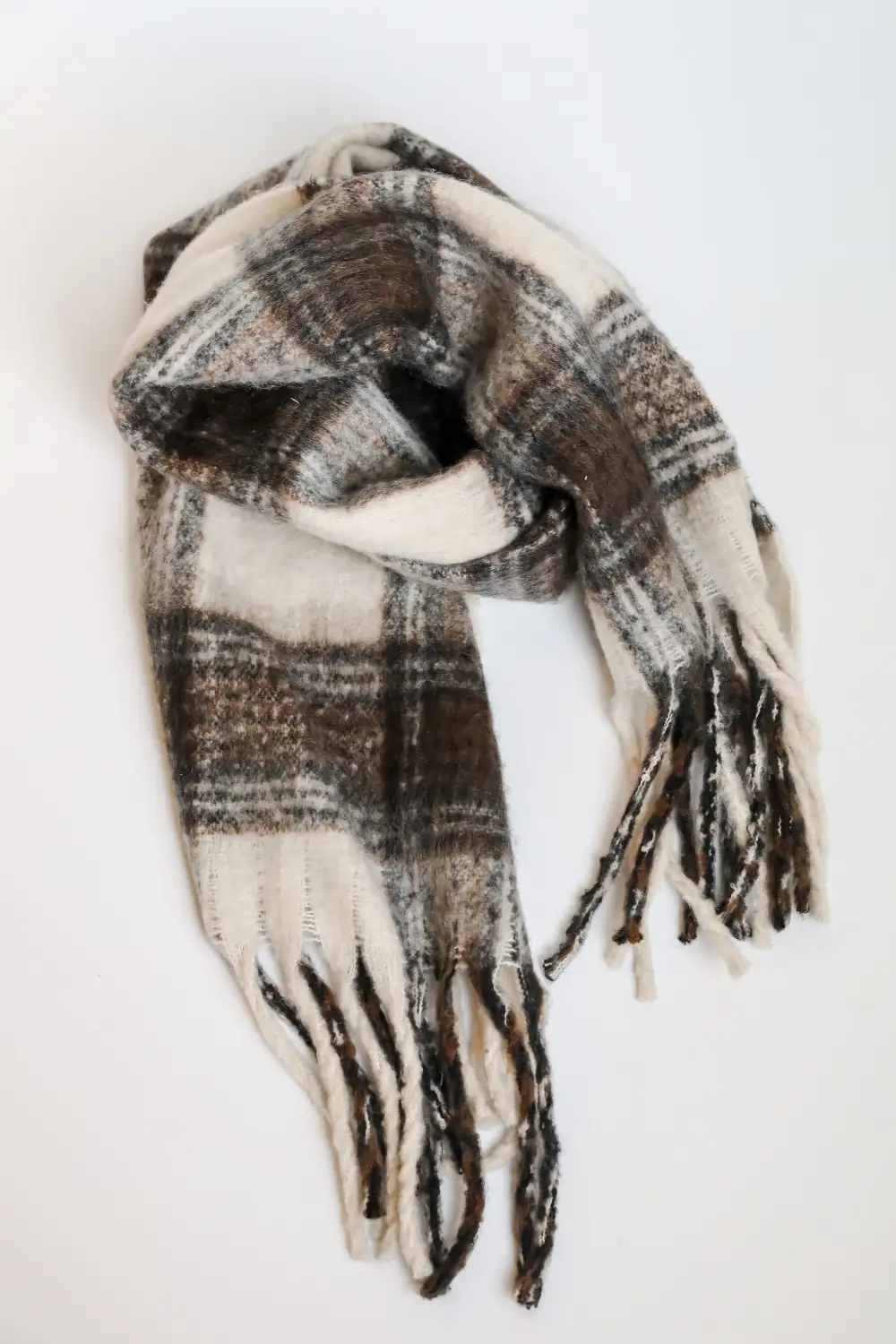 FINAL SALE - Snuggly Elevation Plaid Fringe Scarf - DOORBUSTER