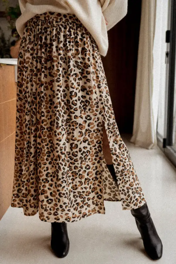 Print High Waist Side Slit Skirt