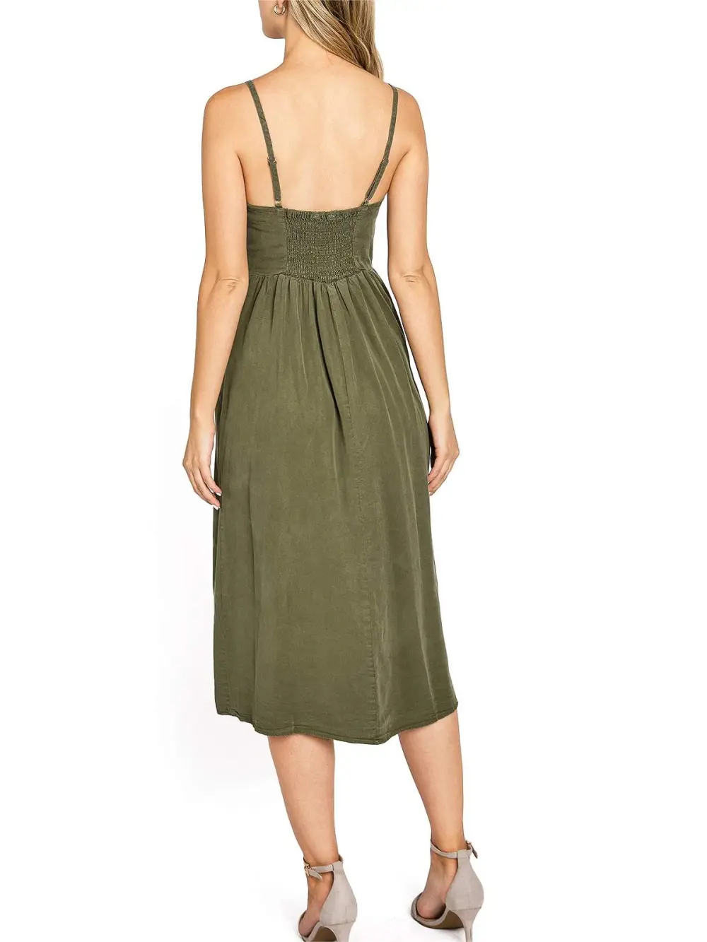 Light Blue Button - Front Spaghetti - Strap Dress