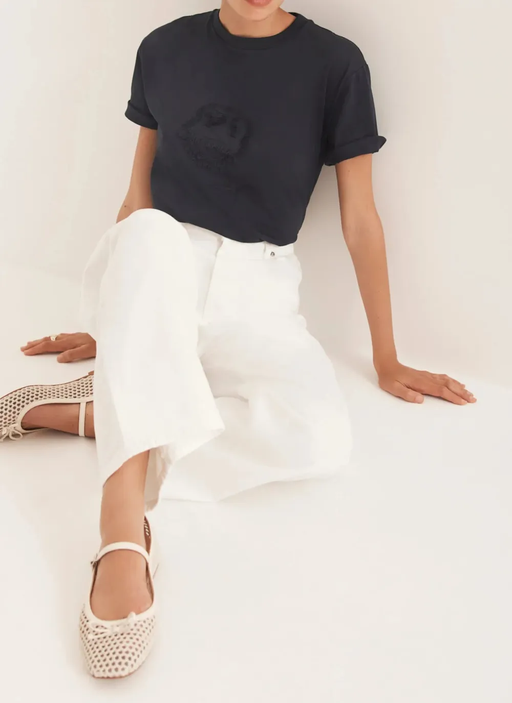Casual Style Navy Motif T-Shirt