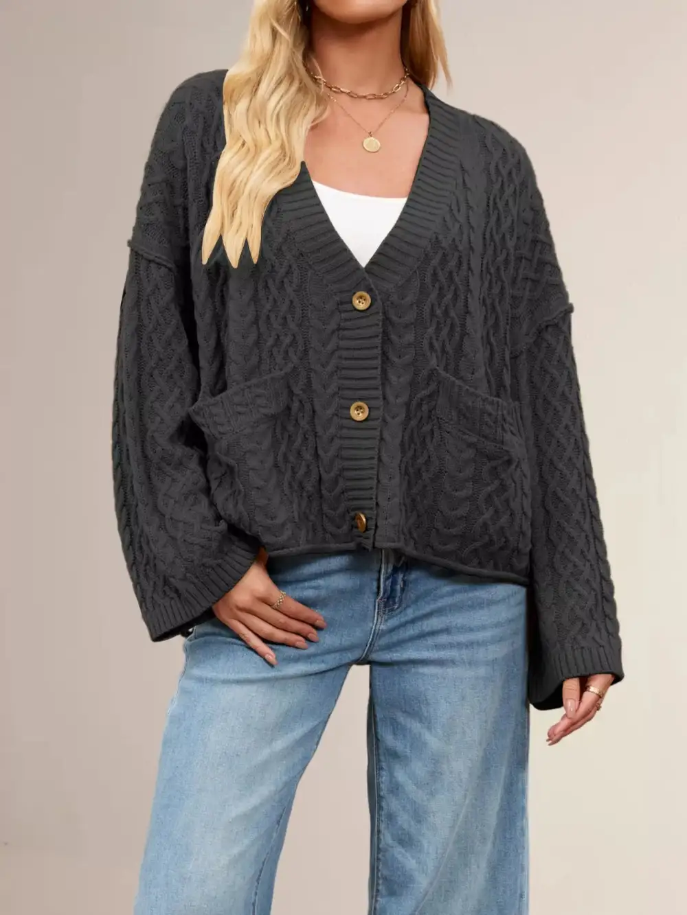 Cable Knit Button Down Cardigan