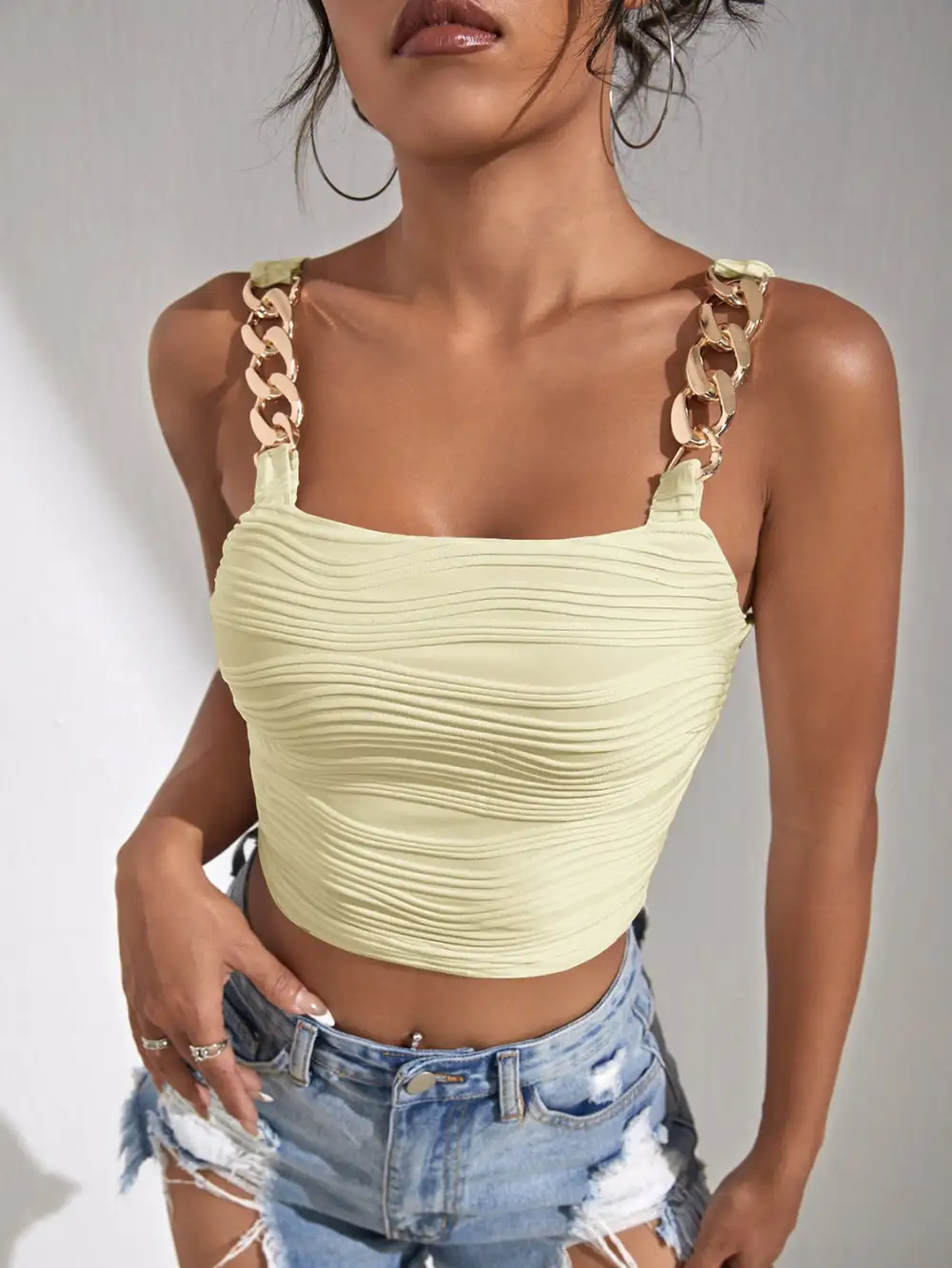 Chain Detail Square Neck Tank Top