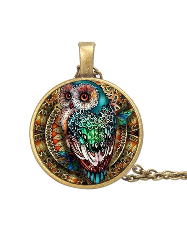 Time Stone Owl Painted Necklace