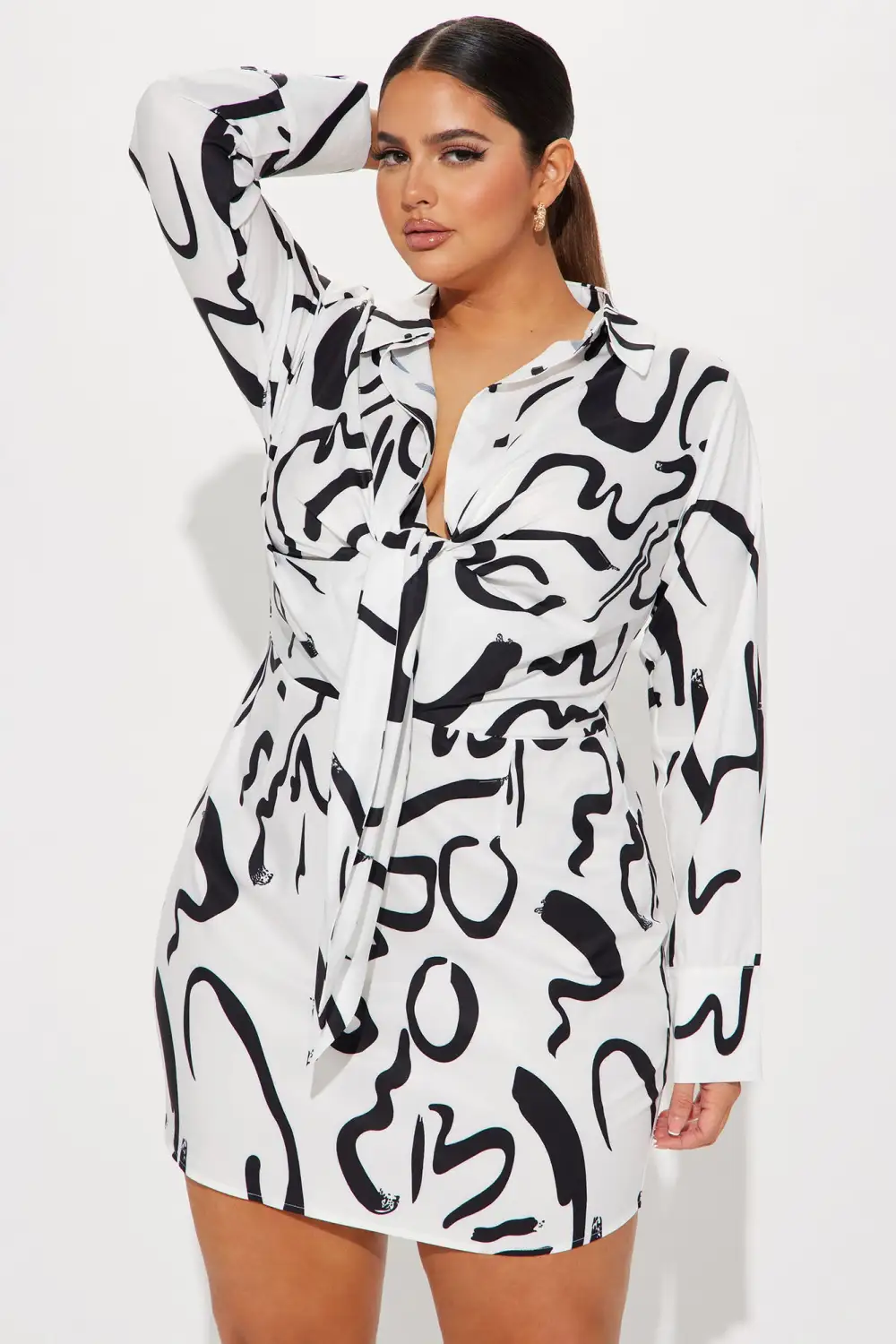 Make My Head Spin Mini Dress - White/Black