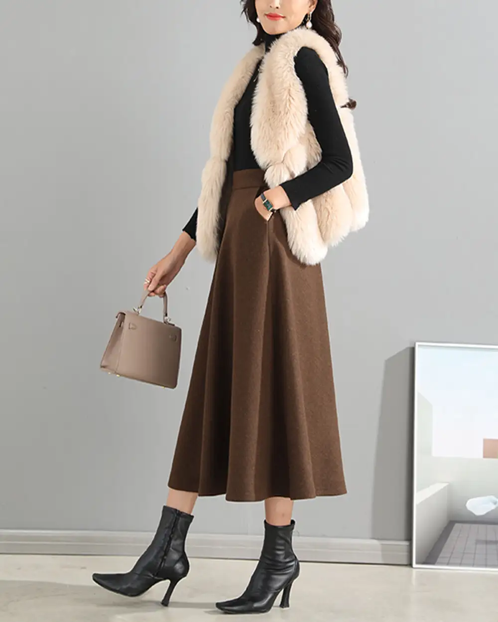 Relaxed Pocketed Wool A Line Maxi Skirt