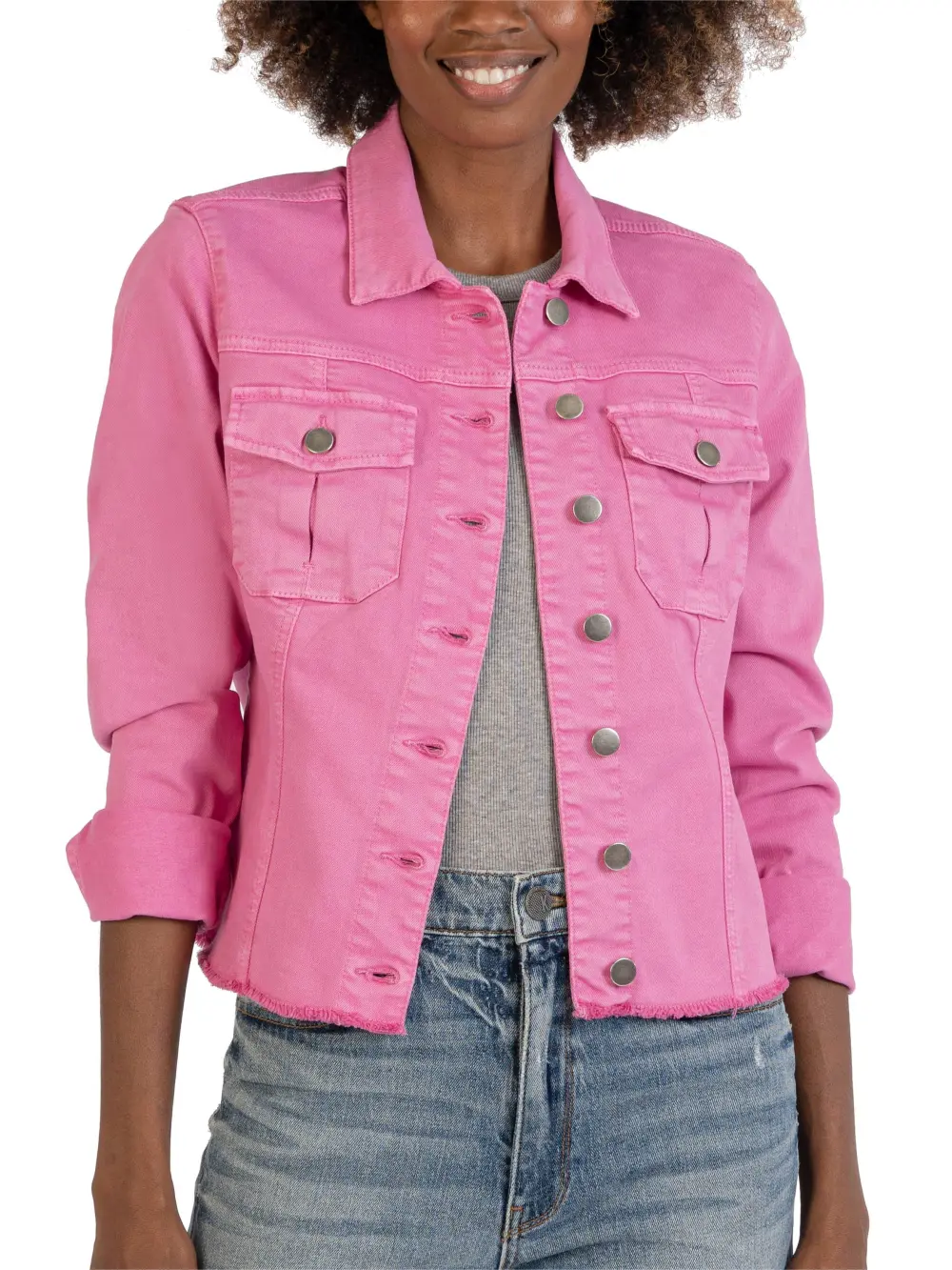 Rosy Pink Hem Cotton Blend Trucker Jacket