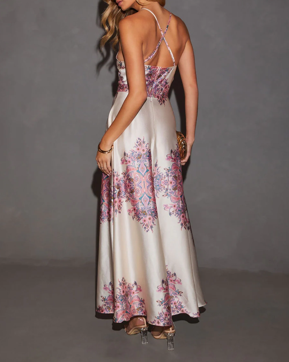 Marianne Satin Halter Printed Maxi Dress