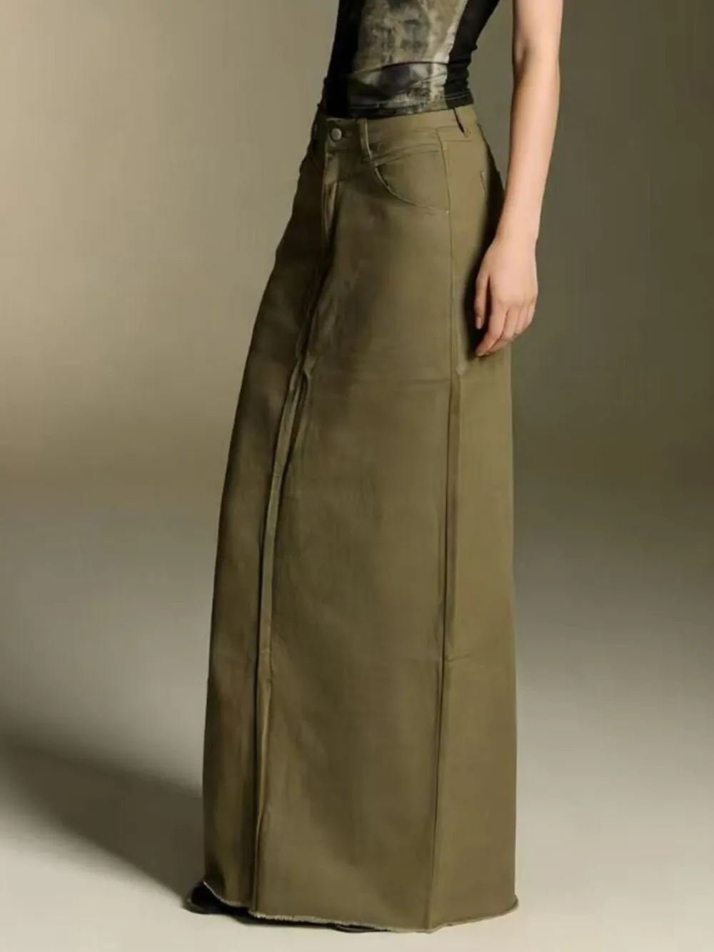 Denim Raw Maxi Skirt