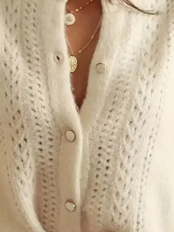 Button Down Eyelet Long Sleeve Cardigan