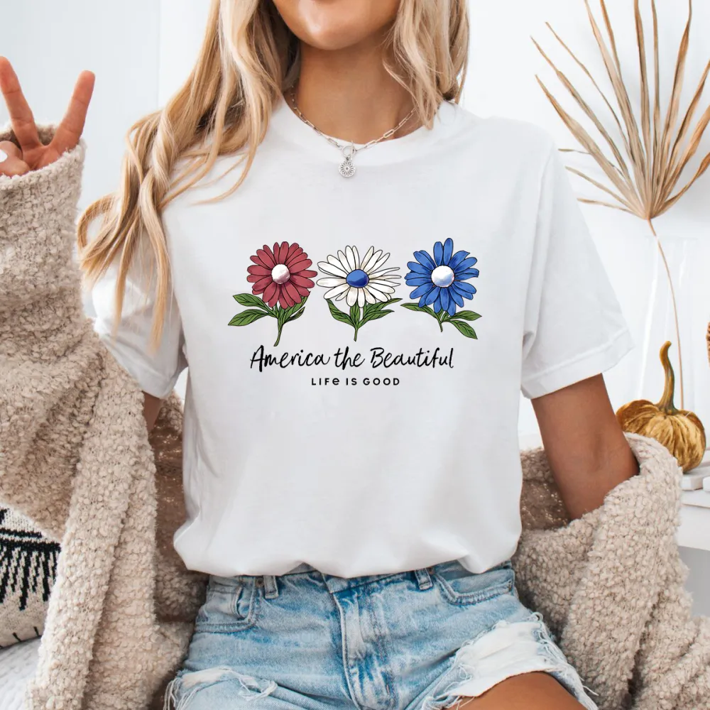 Slogans And Three Daisy Patterns, In Red, White And Blue Casual T-Shirt