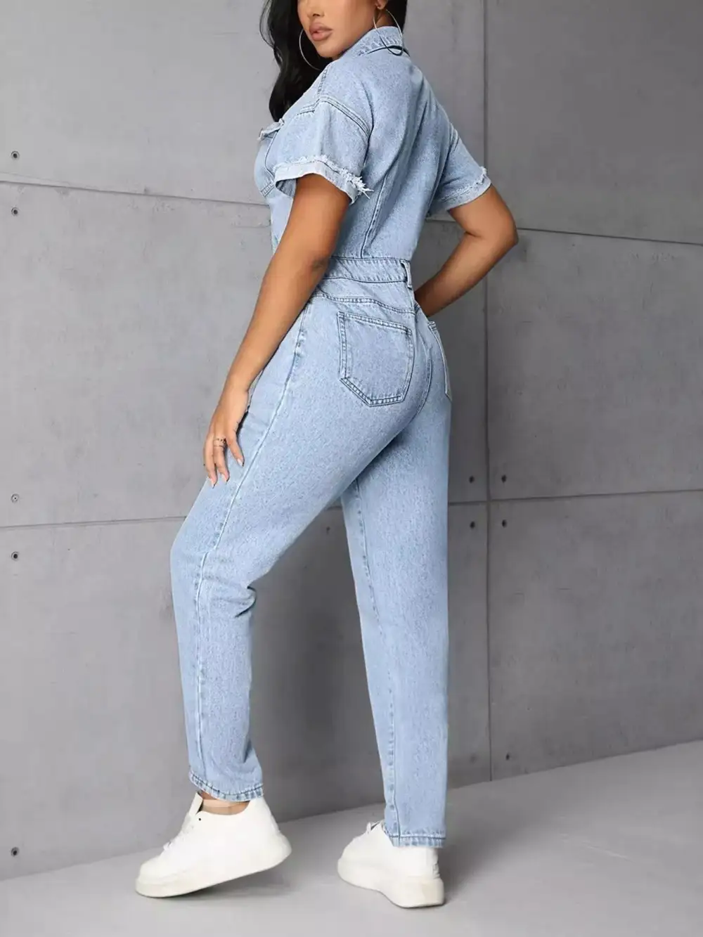 Everyday Denim Button Front Jumpsuit