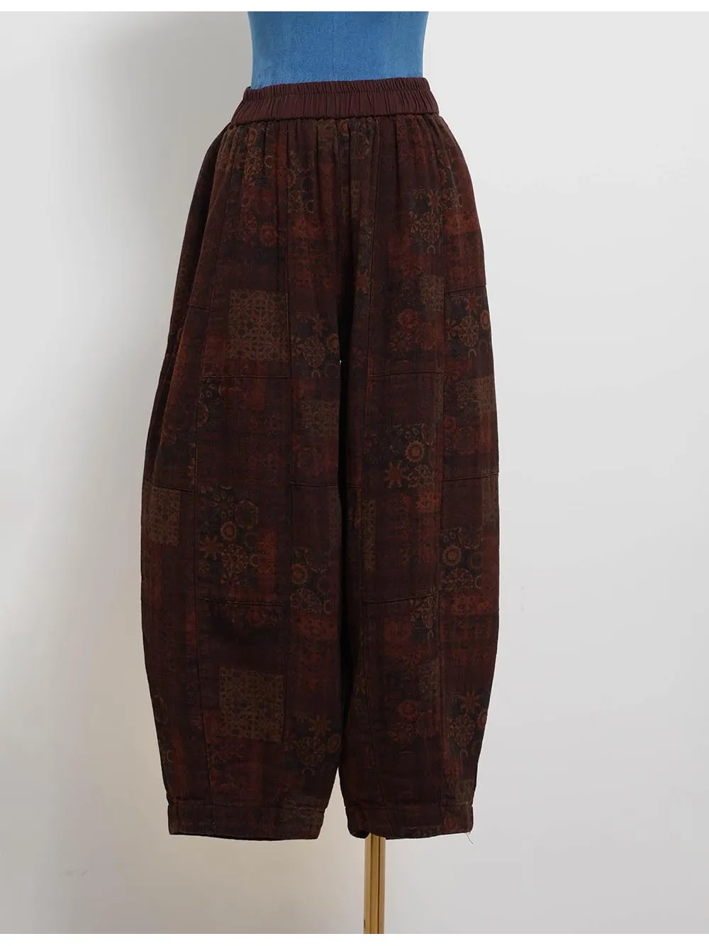 Boho Geometric Elastic Waist Barrel Leg Pants