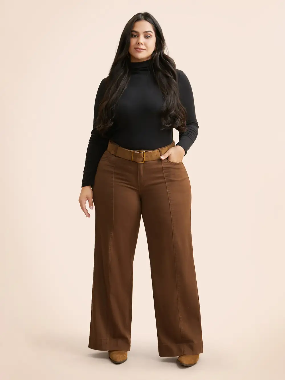 Color Wash Seam Detail Wide Leg Jeans