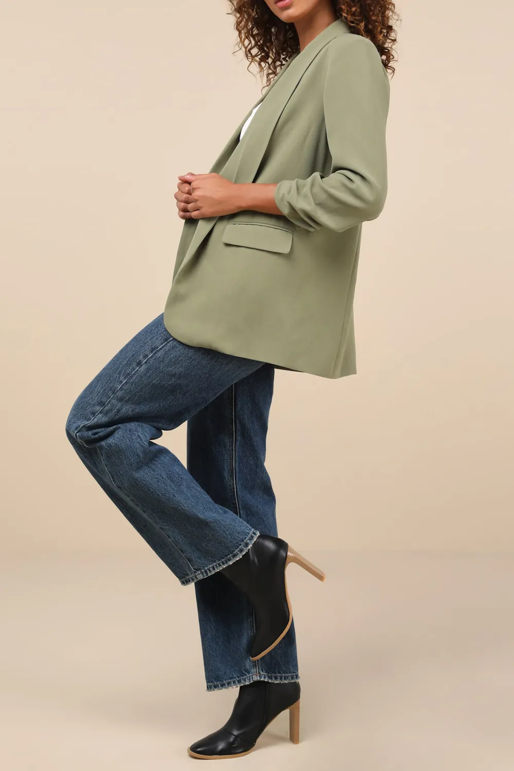 Casual Style Three-Quarter Sleeve Ruched Blazer