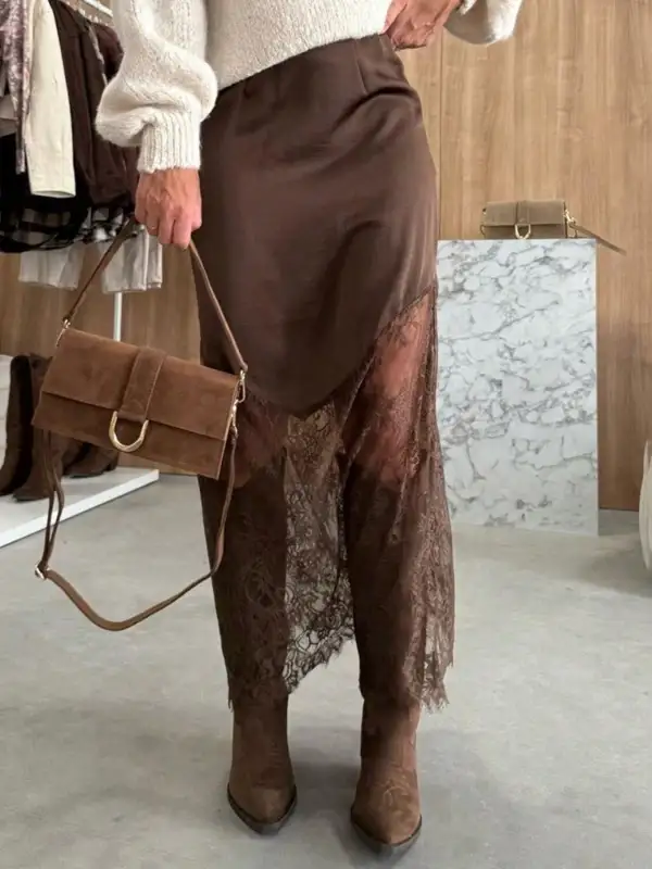 Satin Lace Midi Skirt
