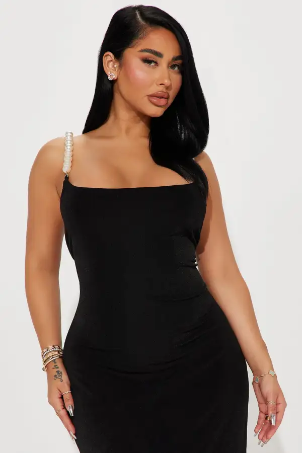 Pearl Strap Maxi Dress - Black
