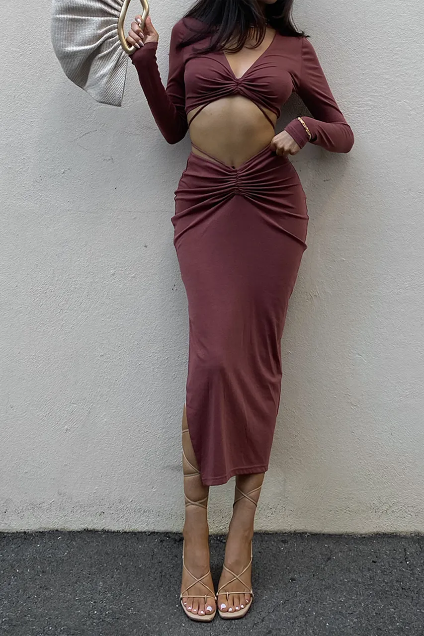 Tie Front Cut Out Long Sleeve Crop Top