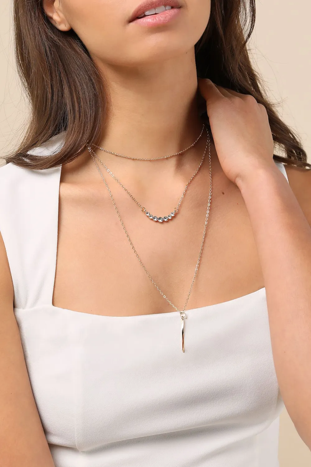 Designer Three-Layer Crystal Inlaid Necklace