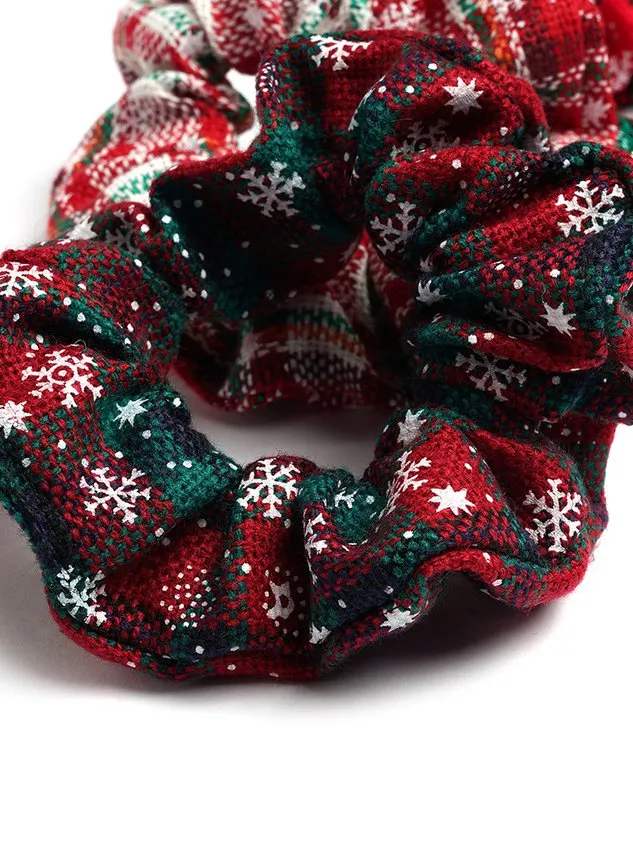 Christmas Snowflake Plaid Large Hair Tie Christmas Hair Rope Elastic