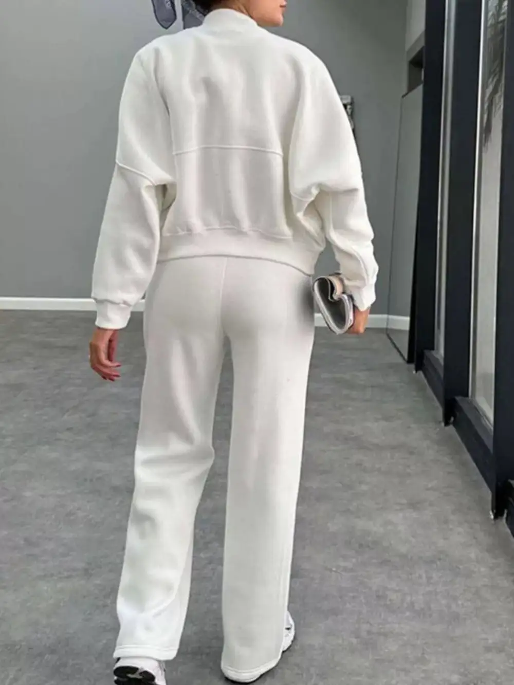 Zip Up Dropped Shoulder Outerwear and Pants Set