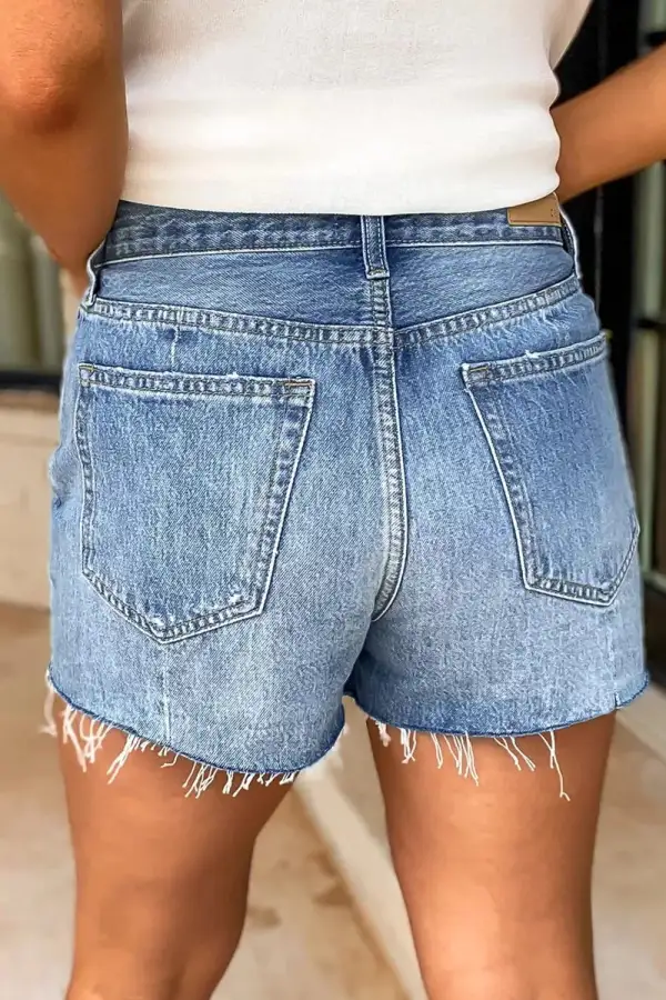 Frayed Hem High Waisted Casual Shorts