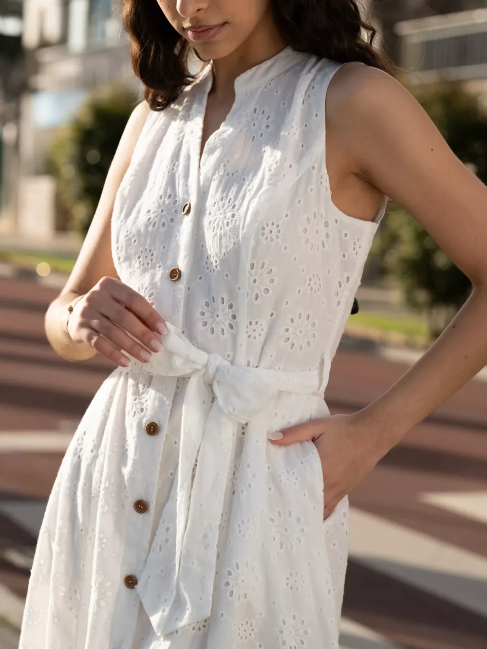 Flower Broderie Anglaise Midi Cotton Dress